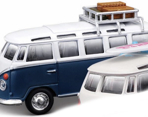 Volkswagen T1 Samba Bus With Roof Rack Blauw / Wit 1-43 Maisto
