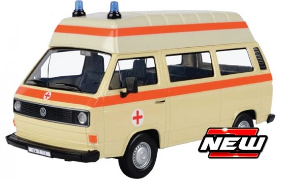 Volkswagen T3 (Type 2) High Roof "Ambulance" Creme/Oranje/Wit 1-24 Motormax