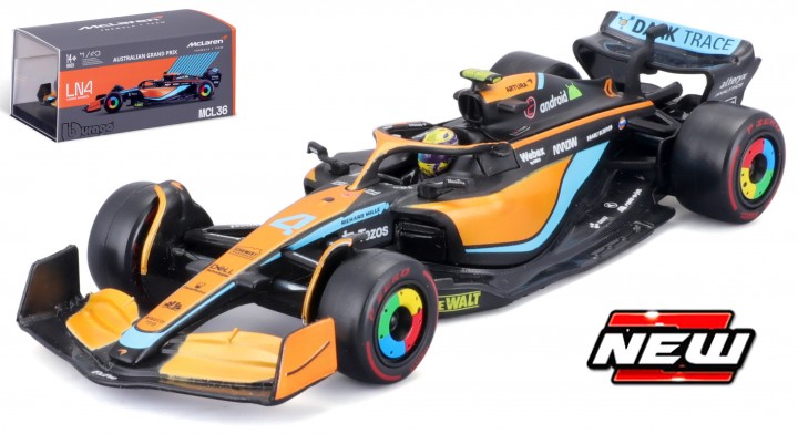 Mclaren MCL 36 #4 Australian GP 2022 Lando Norris (with helmet) 1-43 Burago Racing Series