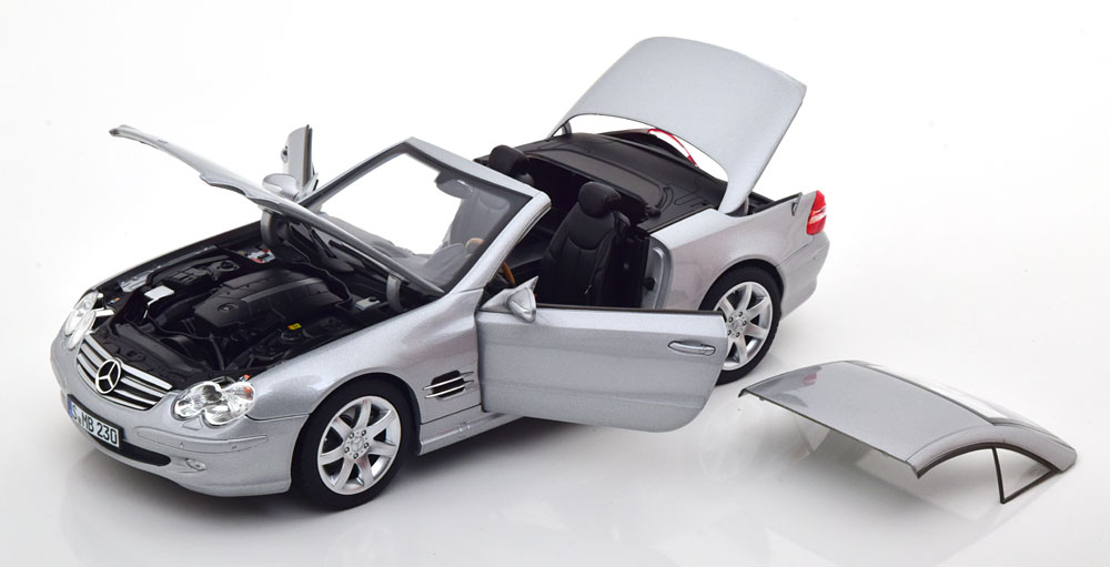 Mercedes-Benz SL 500 (R230) Cabriolet 2001-2006 Zilver 1-18 Norev