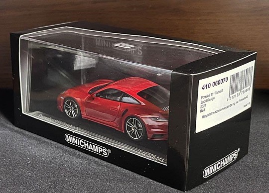 Porsche 911(992) Turbo S Coupe Sport Design 2021 Carmine Red 1-43 Minichamps Limited 528 Pieces
