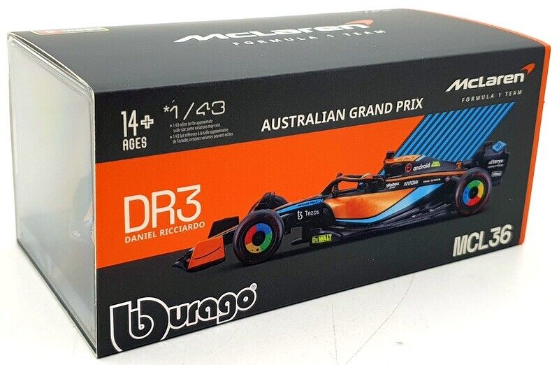 Mclaren MCL 36 #3 Australian GP 2022 Daniel Ricciardo (with helmet) 1-43 Burago Racing Series