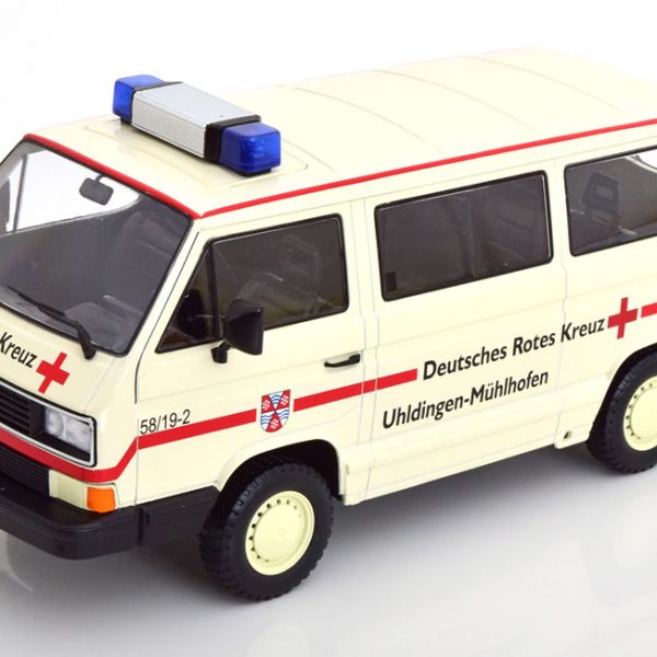 Volkswagen T3 Syncro Bus 1987 "Deutsches Rotes Kreuz" Creme /Rood 1-18 KK-Scale (Metaal)