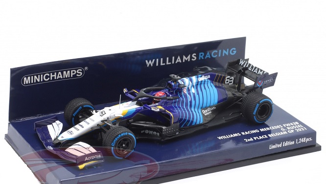 Williams Racing Mercedes FW43B 2nd Place Belgian GP 2021 G.Russel 1-43 Minichamps Limited 1248 Pieces