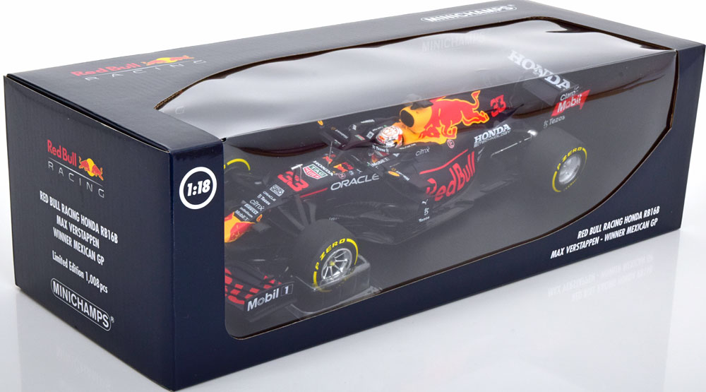 Red Bull Racing Honda RB16B Winner Mexican GP 2021 ,World Champion 2021 Max Verstappen 1-18 Minichamps Limited 1008 Pieces