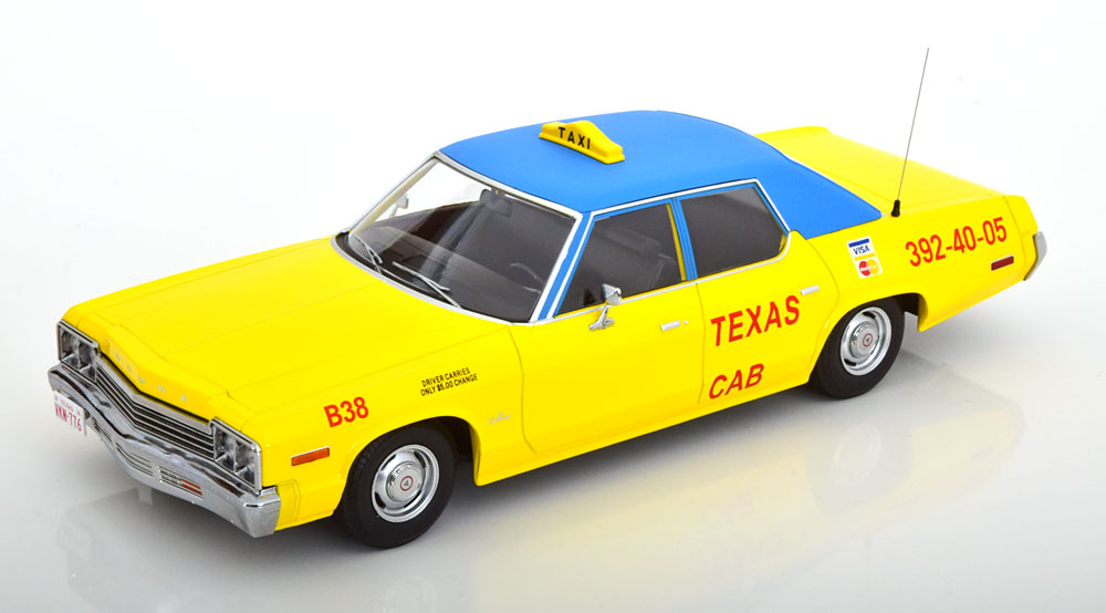 Dodge Monaco 1974 "Texas Cab" Geel / Blauw 1-18 KK-Scale (Metaal)