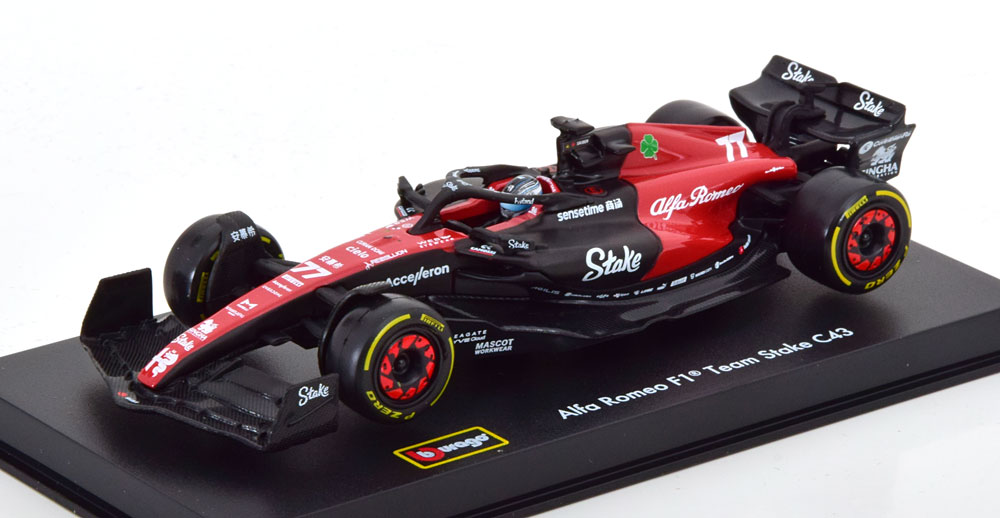 Alfa Romeo F1 C43 #77 Valtteri Bottas 2023 (Rijder met vitrine) 1-43 Burago Racing Series