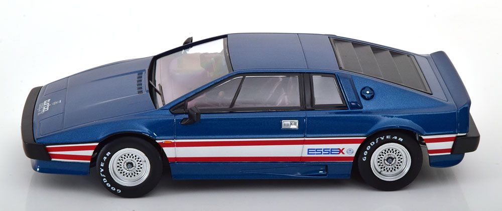 Lotus Esprit Turbo "Essex" 1981 Blauw Metallic / Zilver / Rood 1-18 KK-Scale (Metaal)