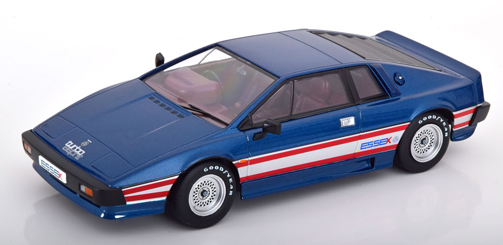 Lotus Esprit Turbo "Essex" 1981 Blauw Metallic / Zilver / Rood 1-18 KK-Scale (Metaal)