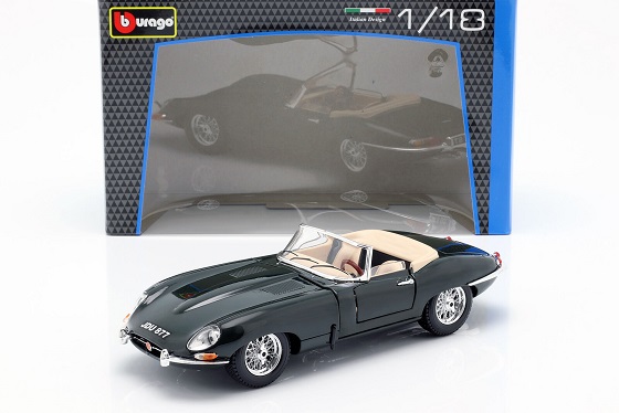 Jaguar E-Type Cabriolet 1961 Donkergroen 1:18 Burago