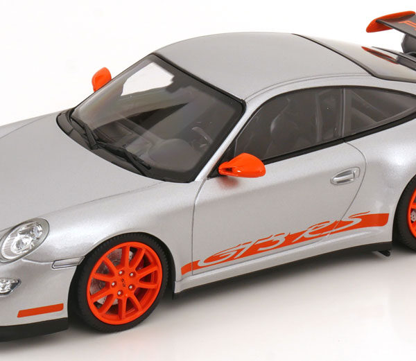 Porsche 911 (997) GT3 RS 2007 Zilver / Oranje 1-18 Minichamps