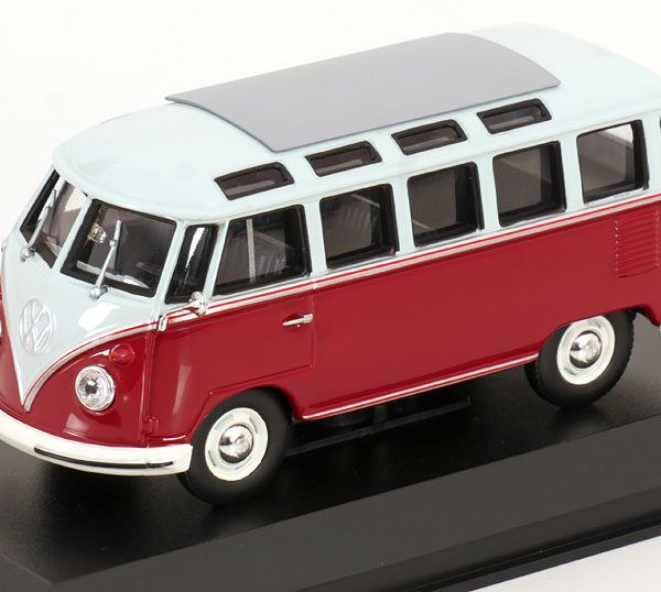 Volkswagen T1 "Samba" Bus 1963 Rood / Grijs 1-43 Maxichamps