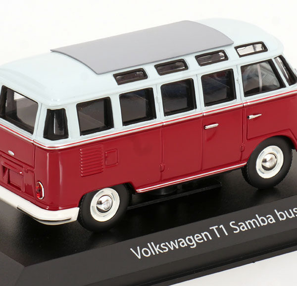 Volkswagen T1 "Samba" Bus 1963 Rood / Grijs 1-43 Maxichamps