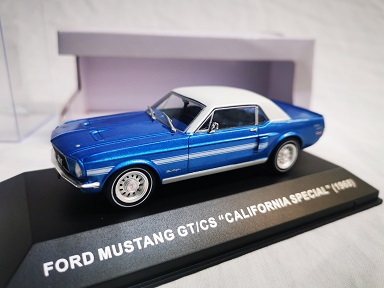 Ford Mustang GT/CS 1968 "California Special" Blauw Metallic 1-43 Ixo Models ( made for the Mustang Garage )