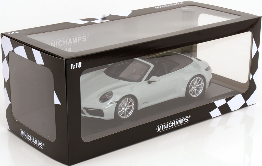 Porsche 911 (992) Carrera 4 GTS Cabriolet Lichtgrijs 1-18 Minichamps