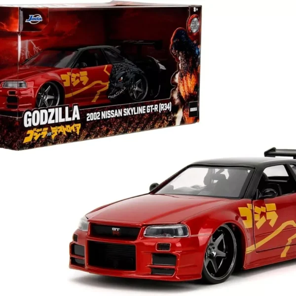 Nissan Skyline GT-R R34 "Godzilla" 2002 Rood / Zwart 1:24 Jada Toys