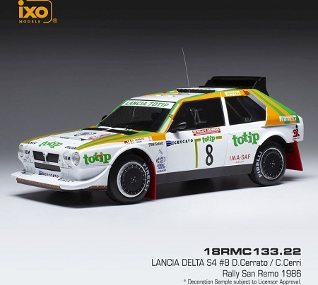 Lancia Delta S4 #8 Rallye San Remo 1986 Cerrato Jolly Club "Totip" 1:18 Ixo Models