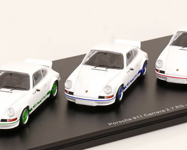 Set van 3x Porsche 911 Carrera 2.7 RS 1973 ( 50 Jaar Porsche RS ) 1-43 Schuco (Resin)