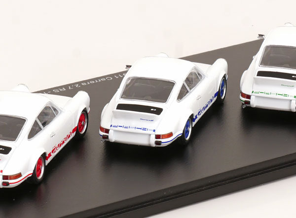 Set van 3x Porsche 911 Carrera 2.7 RS 1973 ( 50 Jaar Porsche RS ) 1-43 Schuco (Resin)