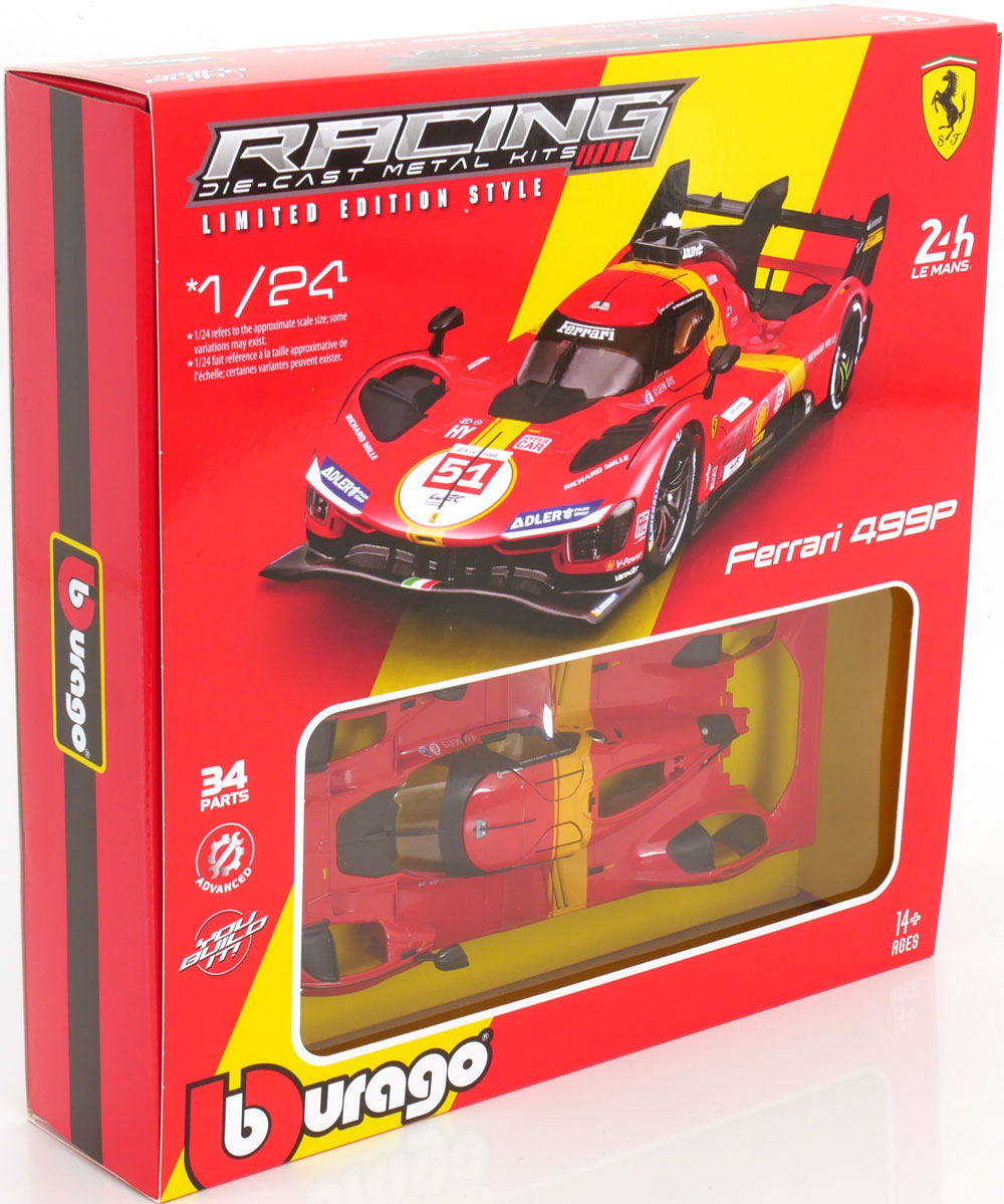 Bouwdoos Ferrari 499P #51 Winner 24Hrs Le Mans 2023 Guidi/Calado/Giovinazzi 1-24 Burago (Metaal)
