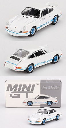 Porsche 911 Carrera RS 2.7 1974 White with/Blue Stripes 1:64 Mini GT