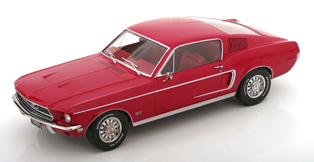 Ford Mustang GT Fastback 1968 Rood 1-18 KK-Scale